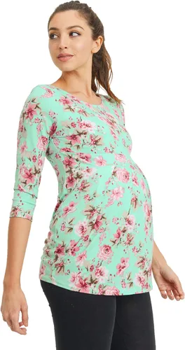 Miniatura 78 de LaClef - Blusa de maternidad para mujer, cuello redondo, manga 3/4, plisada al frente, estilo peplum