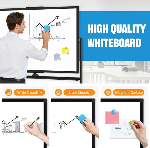 Miniatura 4 de Pizarra Blanca Rodante Grande de 48" X 36", Rotación de 360° Pizarra Blanca Magnética con Soporte, Caballete de Pizarra Blanca de Doble Cara sobre