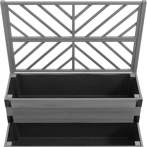 Miniatura 9 de Outsunny Cama de jardín elevada de 2 niveles con enrejado, maceta elevada de madera con agujeros de drenaje, forros, esquinas de metal, maceta Gris