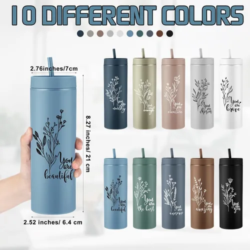Miniatura 2 de Tioncy 10 vasos de agradecimiento a los empleados de 16 onzas con tapa y popote inspirador mate para agua con popote para enfermera
