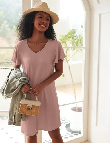 Miniatura 3 de Ekouaer - Paquete de 2 camisones de manga corta para mujer, cómodo y suave, pijama para dormir