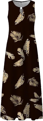 Miniatura 3 de AMXYFBK Vestidos para mujer, de verano, cuello redondo, sin mangas, estampado floral, acampanado, bohemio, con bolsillo