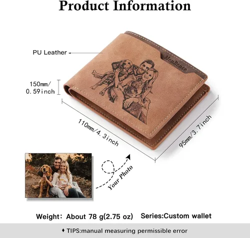 Miniatura 2 de Cartera personalizada con foto e iniciales de nombre para hombres, regalos personalizados para marido, novio, papá, hijo, familia, padrinos, amigo