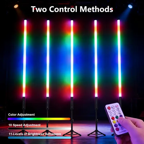 Miniatura 4 de LUXCEO Paquete de 2 barras de luz de tubo RGB (2.8 pies) con soporte, varilla de luz LED de video alimentada por batería para DJ y fotografía