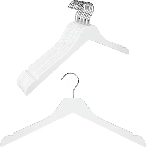 TOPIA HANGER Paquete de 10 perchas de madera blanca, de 0.28 pulgadas, con diseño plano y muescas suaves, ligeras y duraderas que ahorran espacio