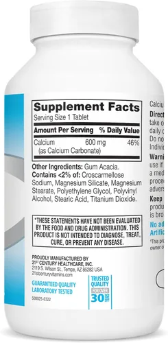 Miniatura 8 de 21st Century Suplemento de calcio, 600 mg, 400