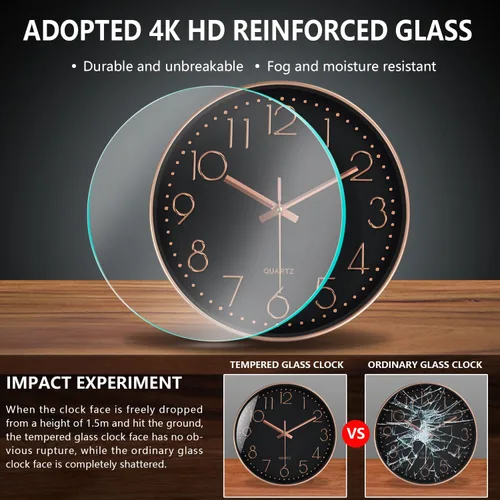 Miniatura 5 de Relojes de pared silenciosos que funcionan con pilas, 8 pulgadas, reloj de pared analógico con número de gran tamaño, esfera de reloj de vidrio