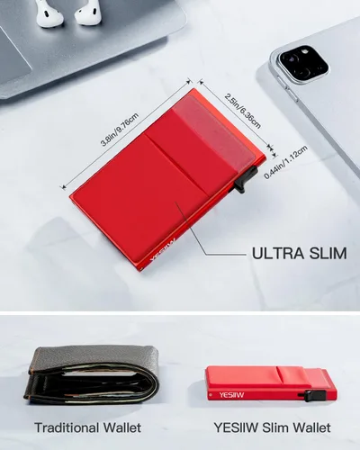 Miniatura 5 de YESIIW Pop up Slim Card Holder RFID Blocking with Money Pocket Minimalist Business Credit Card Wallet for Women and Men Aluminum Metal Bank Card