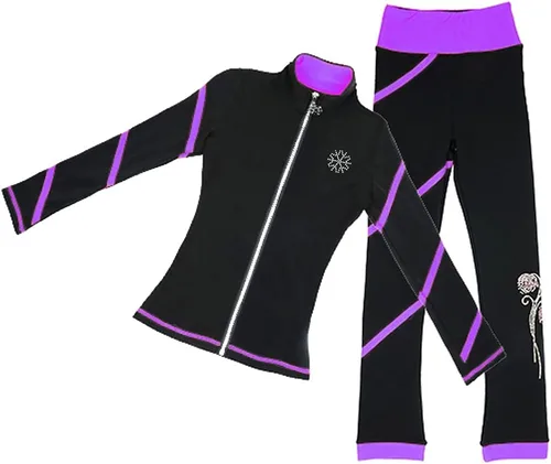 Miniatura 9 de LIUHUO Pantalones de chaqueta en espiral para patinaje artístico, pantalones de vellón para niñas, pantalones negros para mujer