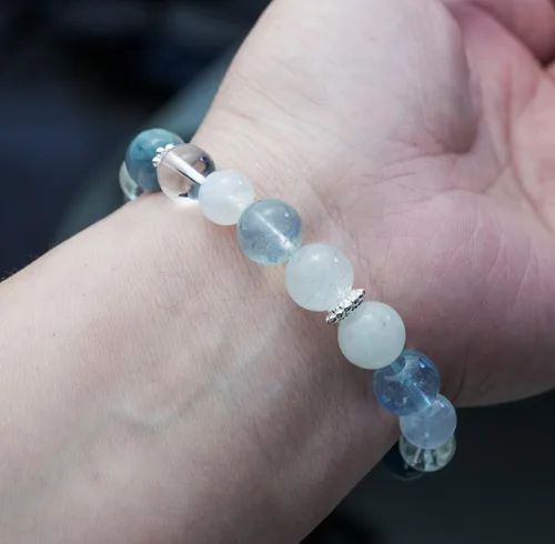 Miniatura 90 de Precious Gemstone Natural Crystal Healing Bracelet, Rutilated Quartz, Moonstone, Quartz Handmade Original Design Bracelet