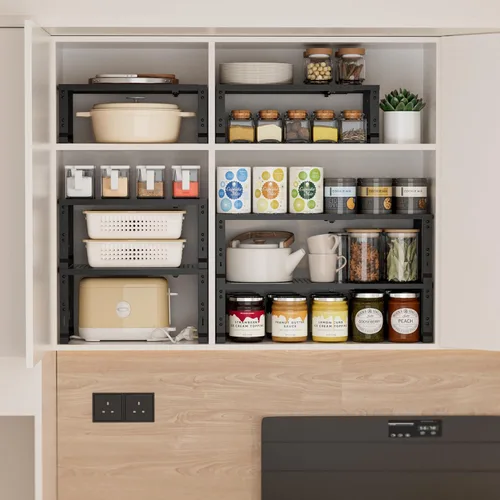 Miniatura 4 de Organizador de Estante de Metal Ajustable y de Alta Resistencia - Estante de Almacenamiento Expandible y Apilable para Despensa para Cocina, Baño