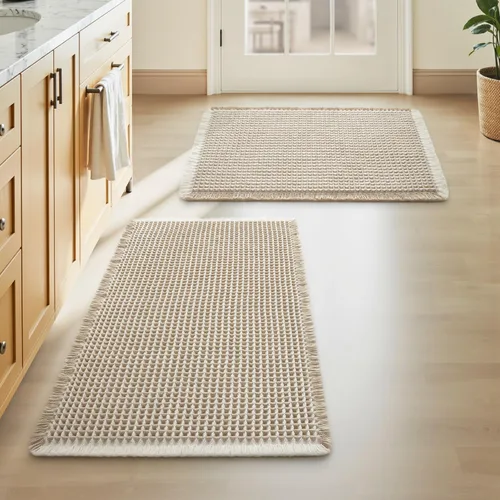Miniatura 9 de AMOAMI Tapete de baño mejorado con diseño de gofre, súper absorbente, antideslizante, para suelo de baño, lavable a máquina, con borlas, tapetes