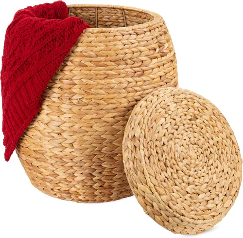 Best Choice Products Cesta de almacenamiento de jacinto multiusos vintage, decoración de plantas, organizador tejido a mano para dormitorio, sala de