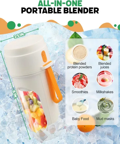 Miniatura 6 de Licuadora portátil para batidos, licuadora personal apta para lavavajillas para batidos y jugos frescos, botella portátil de 15 onzas sin BPA con 12