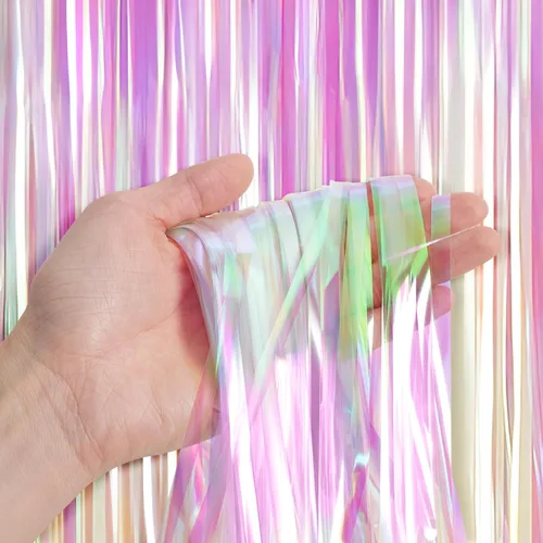 Miniatura 2 de Paquete de 3 cortinas de papel de aluminio metálico con flecos para fiesta de cumpleaños, telón de fondo de fotos, decoración de eventos de boda