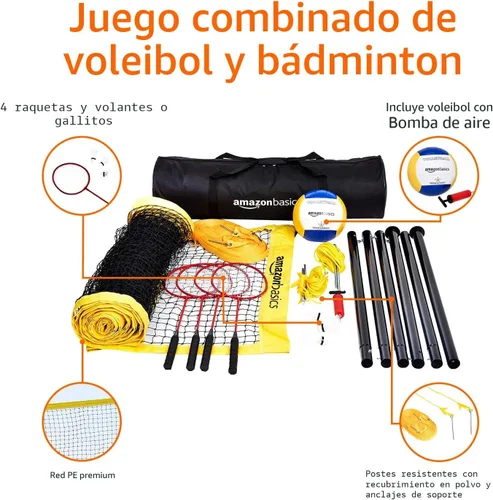 Miniatura 4 de Amazon Basics Conjunto combinado de voleibol y bádminton al aire libre