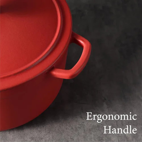 Miniatura 6 de CAROTE Olla holandesa de hierro fundido esmaltado de 5 cuartos con tapa, horno holandés de alta resistencia para hornear pan de masa madre, Rojo
