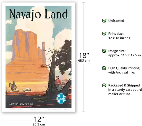 Miniatura 2 de Navajo Land - Arizona New Mexico - Ferrocarril de Santa Fe - Valle del monumento de la nación Navajo - Póster vintage de viaje en ferrocarril por