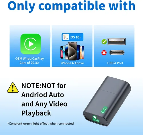 Miniatura 8 de Adaptador inalámbrico CarPlay para Apple iPhone 2026 actualizado, retraso ultra bajo, conexión estable, mini Apple Car Play adaptador inalámbrico