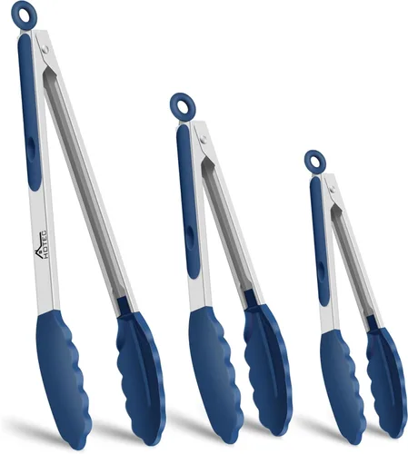 Miniatura 35 de HOTEC Pinzas de Cocina Premium de Acero Inoxidable con Bloqueo con Puntas de Silicona, Juego de 2-9" y 12" Gris Claro Paquete de 2: gris claro