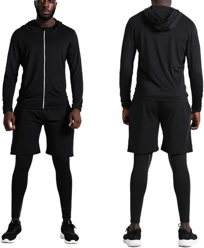 Miniatura 2 de BUYJYA Pantalones de compresión para hombre, camisa de manga larga, conjuntos atléticos, ropa de gimnasio, entrenamiento, 5 uds