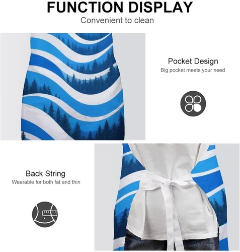 Miniatura 6 de MUSM Apron for Adults - 27.6 X 31.5 Inch, Heavy-Duty Polyester Aprons with Two Large Pockets, Waterproof Forest Abstract Wave Kitchen Apron for