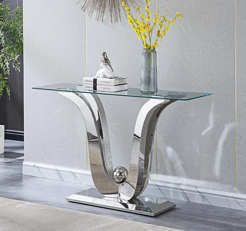 Miniatura 44 de SSLine Mesa auxiliar de cristal de lujo para sala de estar, mesa auxiliar moderna dorada con base de pedestal de acero inoxidable en forma de flor