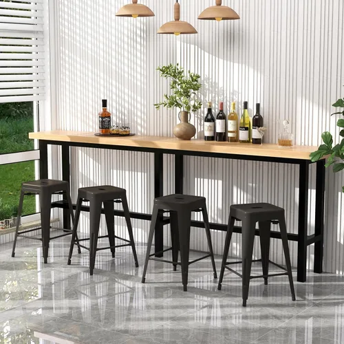 Miniatura 9 de COSTWAY Juego de 4 taburetes de bar de metal, con respaldo extraíble, taburetes de altura de mostrador de 24 pulgadas con patas de goma, sillas