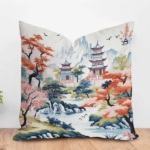 Miniatura 37 de ArogGeld Funda de almohada blanca con flores chinoiserie, funda de almohada para sofá, diseño floral verde y blanco, funda de almohada de lino A-12