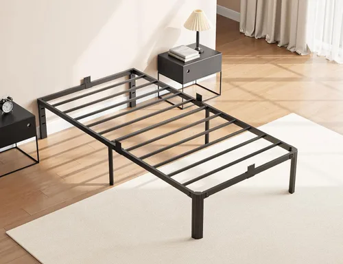 Miniatura 2 de Base de cama metálica de 14 pulgadas tamaño individual, bases de cama de plataforma de color negro resistentes tamaño individual con patas