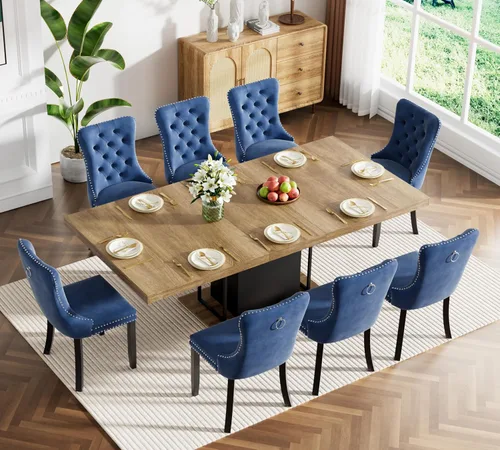 Miniatura 84 de Juego de mesa de comedor extensible marrón de 63 a 78.74 pulgadas para 4, juego de mesa de comedor de 5 piezas con 4 sillas, mesa de cocina