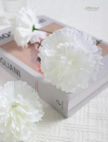 Miniatura 4 de Paquete de 50 palillos de clavel de seda artificial, cabezas de clavel de flores artificiales con tallos para bricolaje, ramos de boda, centros