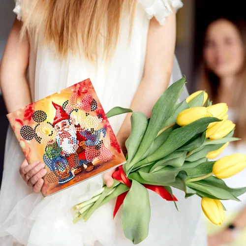 Miniatura 4 de LUSandy 8 paquetes de tarjetas de Navidad con pintura de diamante 5D para adultos, gnomos de Navidad, tarjetas de felicitación de arte de Papá Noel