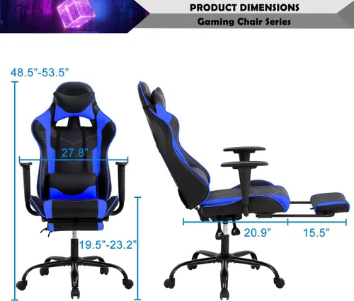 Miniatura 3 de Reposacabezas de soporte lumbar para computadora de PC, respaldo alto, para oficina, videojuegos, silla giratoria para niños o adultos, azul