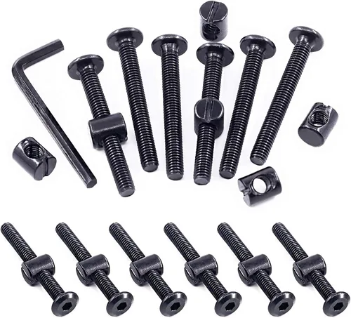 Miniatura 8 de Swpeet 51 tornillos negros M6 × 3.150 in para cuna, cabeza hexagonal para cuna y tuercas de barril con 1 llave Allen perfecta para muebles, cunas