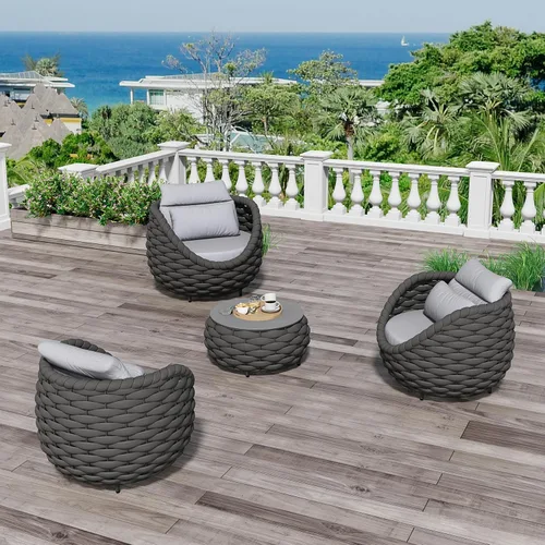 Miniatura 39 de Juego de muebles de patio de 4 piezas ensamblado, conjunto de sofá de conversación para exteriores de cuerda tejida a mano - Sofá de aluminio Cuerda