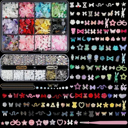 Miniatura 11 de Artdone 12 cajas de diamantes de imitación para uñas, gemas de diamantes de uñas, aretes de cristal de uñas y lentejuelas para uñas, kit con 1 pinza