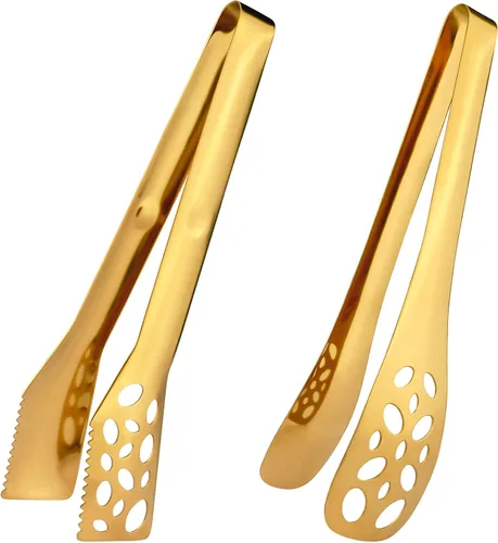 Paquete de 2 pinzas de cocina para cocinar, pinzas de acero inoxidable dorado de 10 pulgadas para parrilla, utensilios de servir resistentes al
