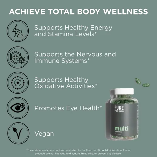 Miniatura 5 de Pure for Men Suplemento multivitamínico Energía, apoyo al estado de ánimo, huesos fuertes, antioxidantes, minerales Vitaminas A, B, C, D