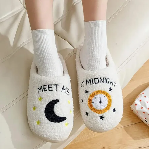 Miniatura 7 de QQGB Meet Me at Midnight - Pantuflas de felpa para mujeres y hombres, pantuflas de casa cálidas de invierno para interiores y exteriores
