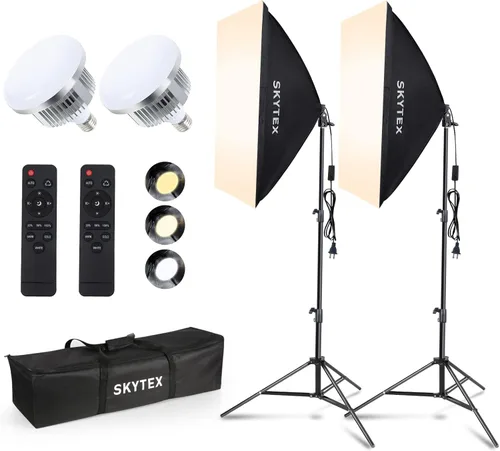 Skytex Kit de Iluminación Softbox (Paquete de 2), Caja Suave de 20 x 28 pulgadas | Bombilla LED E27 de 85W, 2700-6400K, Iluminación Continua para