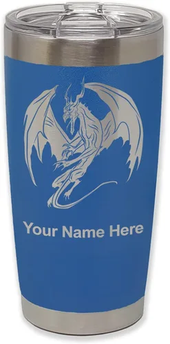 Miniatura 36 de LaserGram Vaso aislado al vacío de 20 onzas, dragón, grabado personalizado incluido (negro)