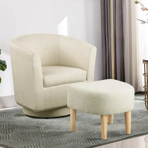 Miniatura 19 de DAZONE Silla giratoria con otomana, modernas sillas de barril de 360° para sala de estar, dormitorio, cómoda silla de lectura tapizada para bañera