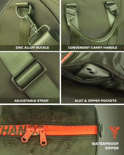 Miniatura 17 de Bolsas de gimnasio impermeables, bolsa de lona deportiva de nailon 1000D resistente para nadar durante la noche, fin de semana, bolsas de viaje
