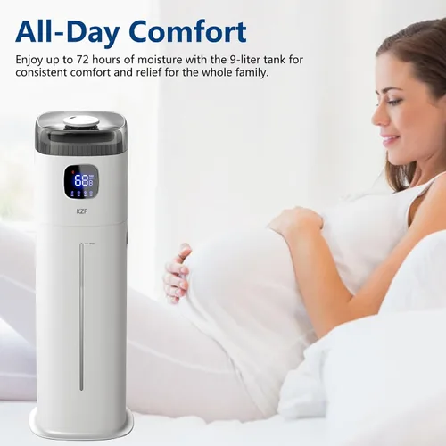 Miniatura 5 de Humidificador grande para dormitorio, humidificador ultrasónico de niebla fría de 9L/2.5 galones con humidistato, boquilla de 360°, nivel de niebla