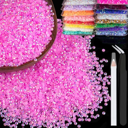 Miniatura 29 de 5000 piezas de diamantes de imitación de resina de 0.118 pulgadas a granel, color verde oscuro AB con parte trasera plana, diamantes de imitación