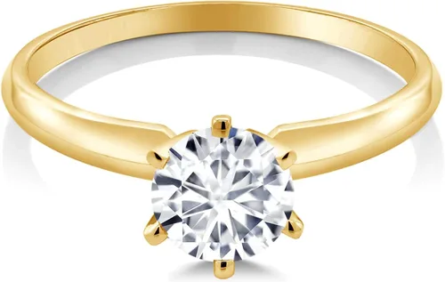 Miniatura 76 de Anillo de compromiso solitario con piedra preciosa redonda de oro amarillo de 14 quilates de 0.236 in para mujer Ajuste clásico de 6 puntas