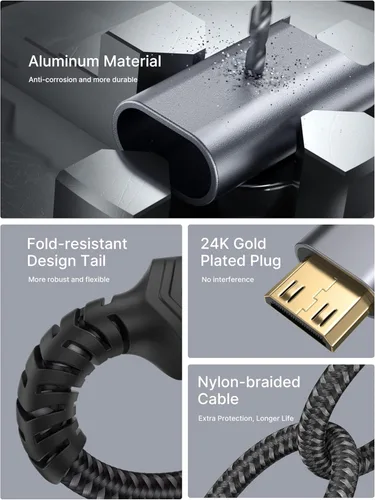 Miniatura 7 de JSAUX Paquete de 2 adaptadores Mini HDMI a HDMI, cable Mini HDMI macho a HDMI hembra con 4K 60Hz HDR 3D 18Gbps, compatible con cámara, videocámara