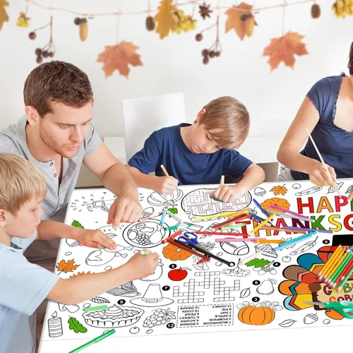 Miniatura 6 de Cartel de actividad familiar de Acción de Gracias - 31.5 x 72 pulgadas, fiesta de Acción de Gracias con temática de pavo, cartel de colorear