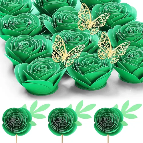 Miniatura 12 de Mverse Rosas Azul Claro Flores Artificiales, Mini Flores de Papel Manualidades DIY Decoraciones de Regalo para Marco de Caja de Sombra 16- Azul claro